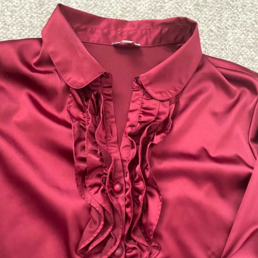 Talbots Ruffle Red Blouse Size MP - Picture 3 of 9
